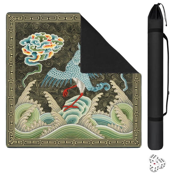 Albert Racine Famous Painting Mahjong Mat for Table, 31.5*31.5in Anti Slip American Mahjong Table Cloth, Noise Reduction, Neoprene Mah jongg Mat with Carrying Bag & 3 Dices for Board Tile Games Mats