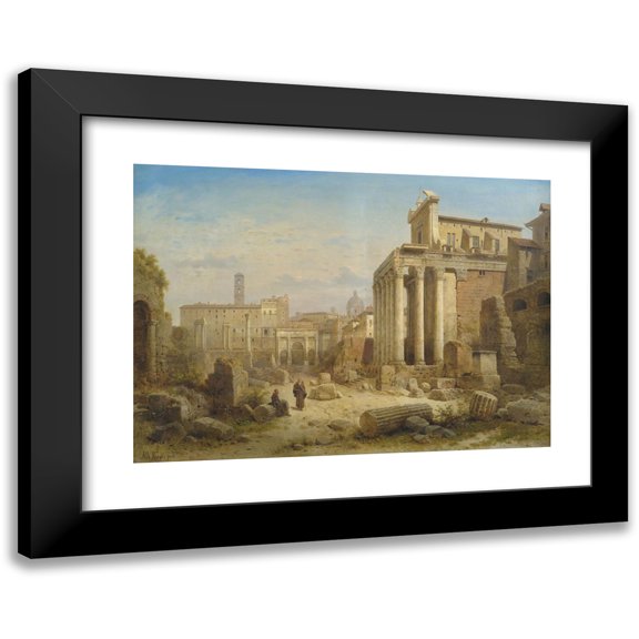 Albert Rieger 14x11 Black Modern Framed Museum Art Print Titled - View of the Roman Forum with the Septimius Severus Arch and the Temple of the Faustina and Antonius Pius
