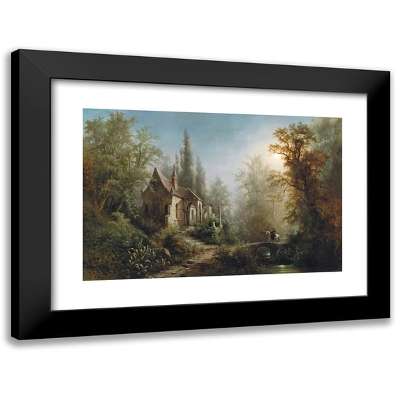 Albert Rieger 18x13 Black Modern Framed Museum Art Print Titled - A Moonlit Night Over a Chapel and Riders