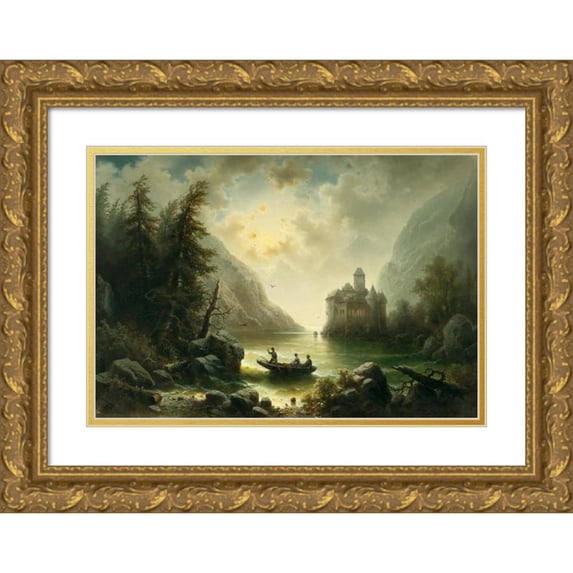 Albert Rieger 24x18 Gold Ornate Framed and Double Matted Museum Art Print Titled - Crossing in a Moonlit Night
