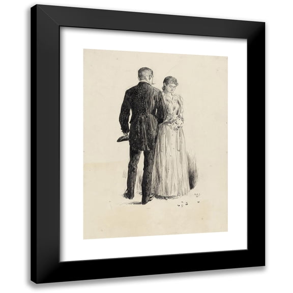 Albert Sterner 11x14 Black Modern Framed Museum Art Print Titled - Man, with Back to Viewer, Facing Young Woman Plucking at Bouquet (1896)