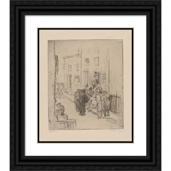 Albert Sterner 12x14 Black Ornate Wood Framed Double Matted Museum Art Print Titled: Trouble in the Street (1926)