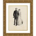 thumbnail image 1 of Albert Sterner 14x18 Gold Ornate Wood Frame and Double Matted Museum Art Print Titled - Man, with Back to Viewer, Facing Young Woman Plucking at Bouquet (1896), 1 of 4