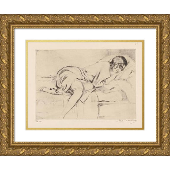 Albert Sterner 18x14 Gold Ornate Wood Frame and Double Matted Museum Art Print Titled - Remorse (1929)
