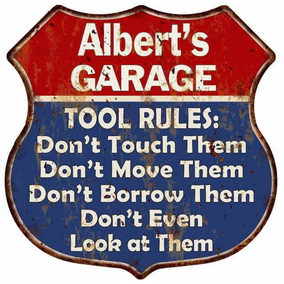 Albert's Garage Man Cave Rules Sign Shield Metal Gift 211110001241