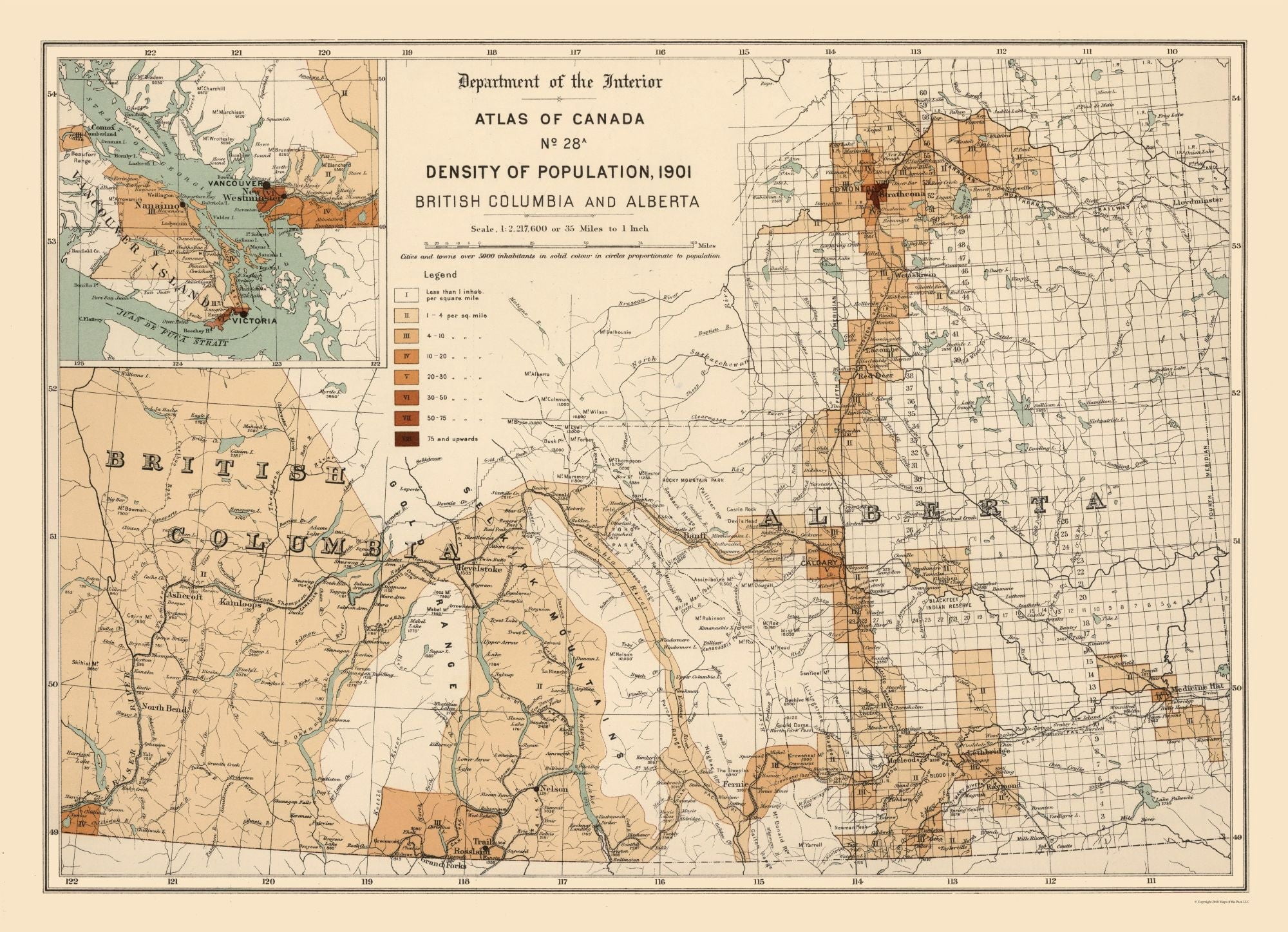 Historic Map - Alberta British Columbia Canada - White 1906 - 31.80 x ...