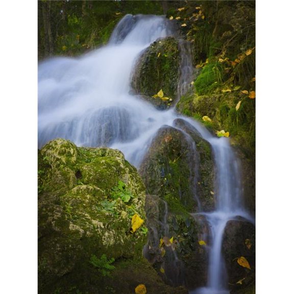 Alberta - Canada - A Waterfall Over Moss Covered Rocks Poster Print - 26 x 34 - Large