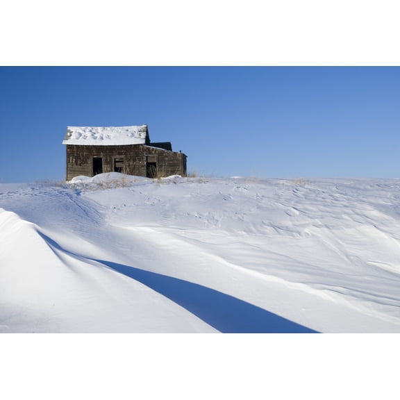 Alberta Canada Abandoned Farm Building Atop A Snowy Hill Canvas Art - Philippe Widling Design Pics (17 x 11)