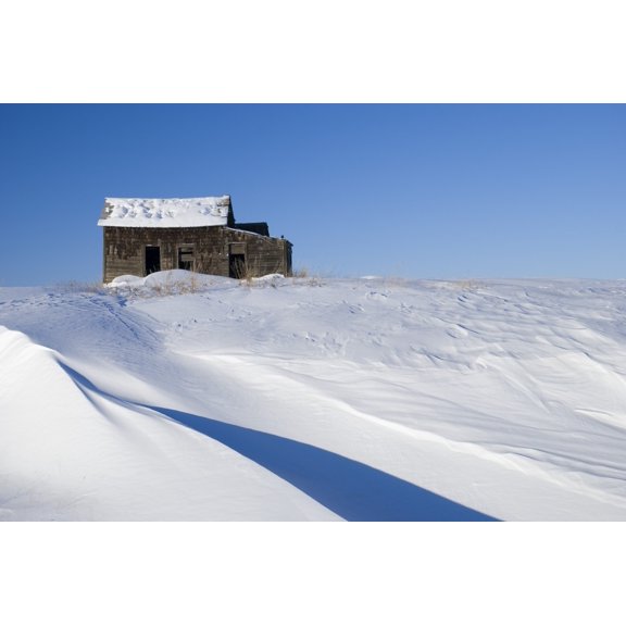 Alberta Canada Abandoned Farm Building Atop A Snowy Hill Canvas Art - Philippe Widling Design Pics (34 x 22)