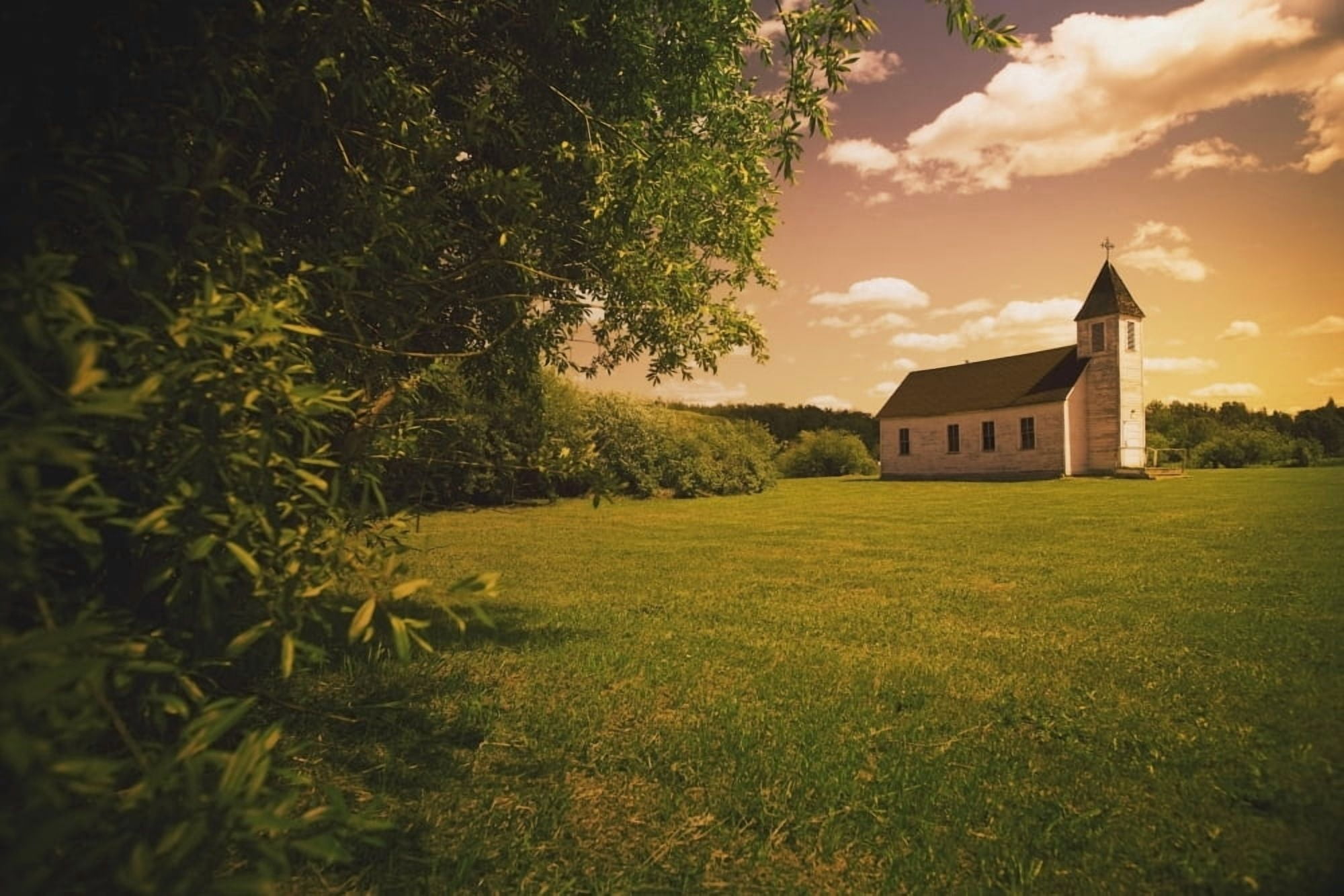 Alberta Canada An Old Church In A Field Canvas Art - Darren Greenwood Design Pics (19 x 12)