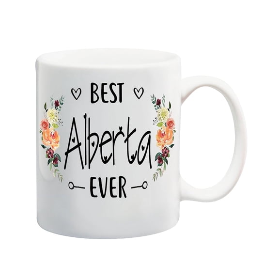 Alberta Ever Personalized Name Mug for Women Girls, Custom Name Flower Coffee Mug, Name Coffee Cup, Floral Design, Personalized Gift Her, Mug with Name 11oz White Mug 808660