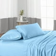 thumbnail image 1 of Alberta King Size 4 Piece Bed Sheet Set, 600 Thread Count, 14" Deep Pocket, Sateen Finish Sheet Set, Super Comfy, College Bed Sheet Set - Light Blue Stripe., 1 of 6