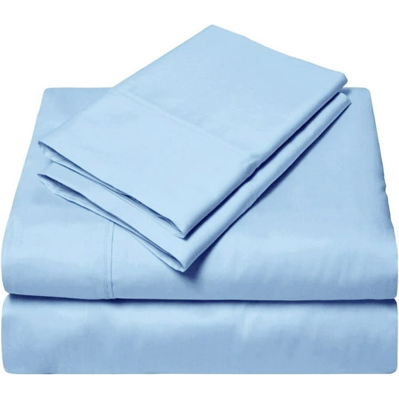 Alberta King Size 4 Piece Sheet Set, 300 Thread Count Fabric, 14" Deep Pocket, Sateen Finish Sheets, 100% Egyptian Cotton, Cool and Breathable - Light Blue Solid.