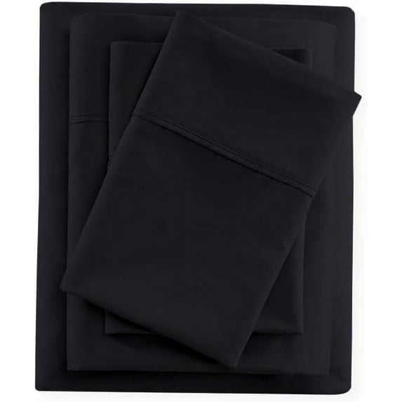 Alberta King Size Cotton Sheets Set, 4 Piece 400 Thread Count Luxury Sheets & Pillowcases, Upto 22" Inches Deep Pocket & 100% Egyptian Cotton Bedsheets, Soft & Cooling - Black Solid.
