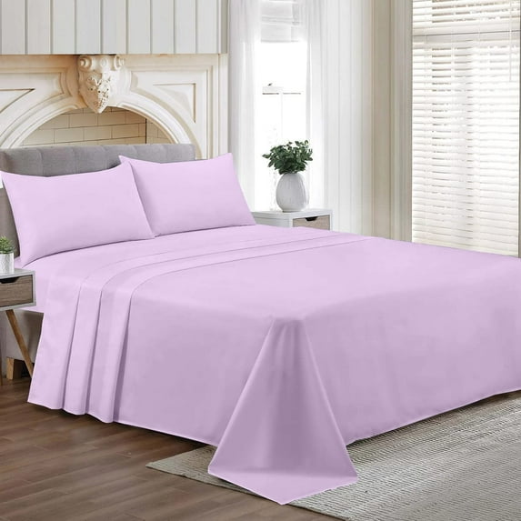 Alberta King Size Egyptian Cotton Family King Sheet Set Premium 800 TC Super Soft Family King Bed Sheets Lilac Solid 15 Inch Deep Pocket 4PC- 1 Flat Sheet, 1 Fitted Sheet & 2 Pillowcase