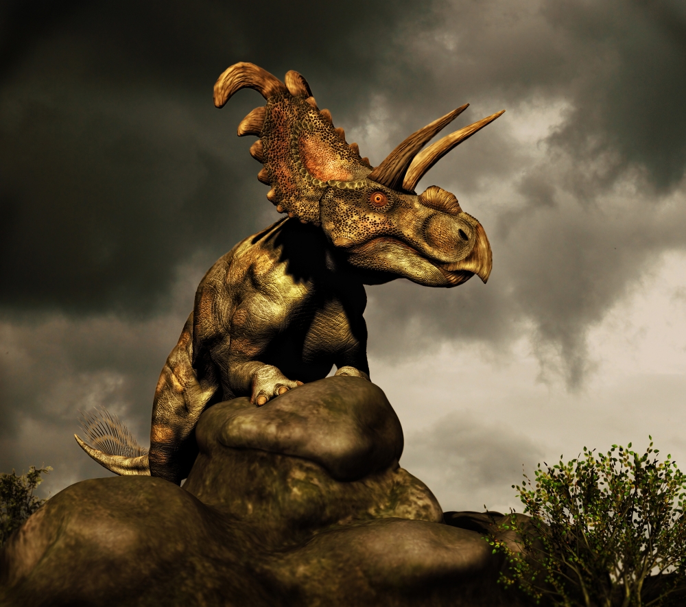 Albertaceratops surveys the land Canvas Art - Philip BrownlowStocktrek Images (30 x 27)