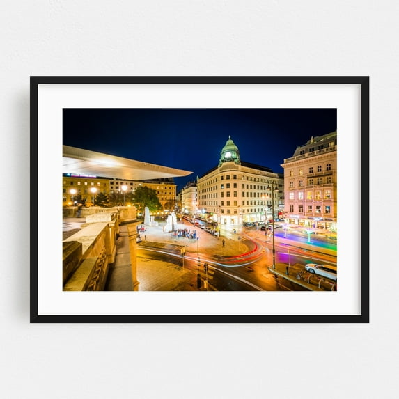 Albertinaplatz at Night - Vienna Vienna Austria Photography Black Framed Wall Art Print 20 x 30 inches