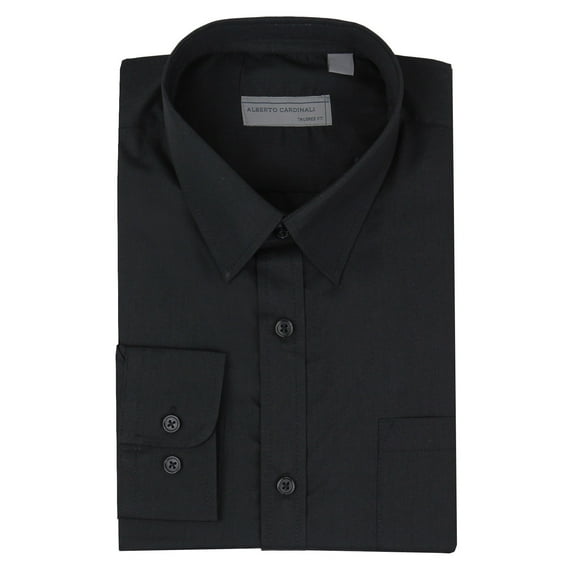 Alberto Cardinali Men's Tailored Fit Long Sleeve Wrinkle Resistant Dress Shirt (Black,XL (17-17½) sleeve: 36/37)