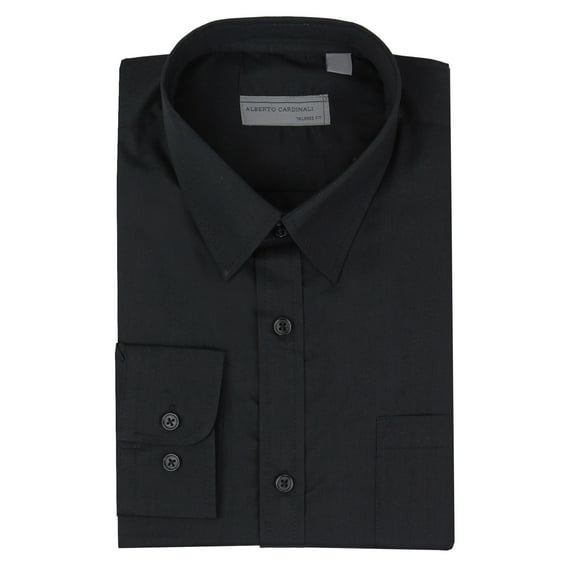 Alberto Cardinali Men's Tailored Fit Long Sleeve Wrinkle Resistant Dress Shirt (Black,XL (17-17½) sleeve: 36/37)