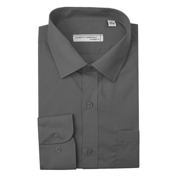 Alberto Cardinali Men's Tailored Fit Long Sleeve Wrinkle Resistant Dress Shirt (Charcoal,L (16-16½) sleeve: 34/35)