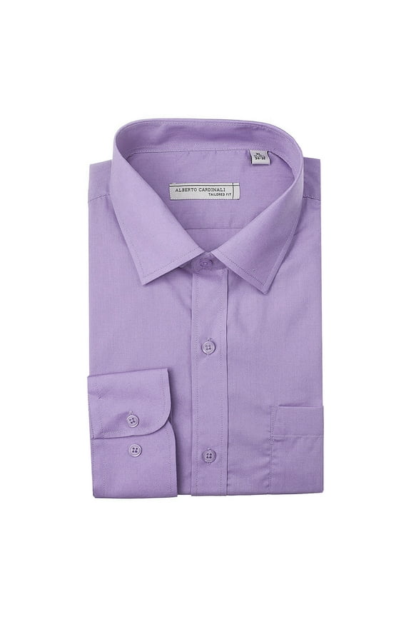 Alberto Cardinali Men's Tailored Fit Long Sleeve Wrinkle Resistant Dress Shirt (Lavender, 2XL (18-18) sleeve: 34/35)