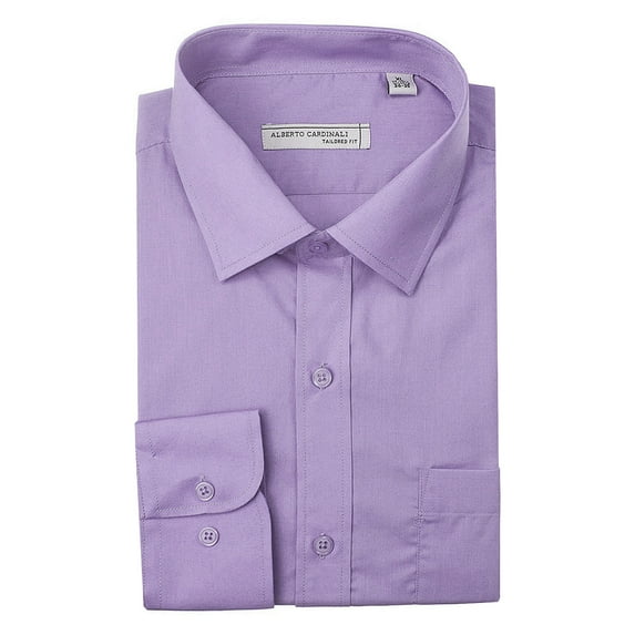 Alberto Cardinali Men's Tailored Fit Long Sleeve Wrinkle Resistant Dress Shirt (Lavender, 2XL (18-18½) sleeve: 34/35)