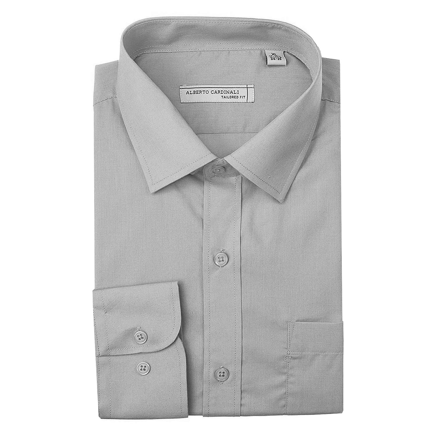 Alberto Cardinali Men's Tailored Fit Long Sleeve Wrinkle Resistant Dress  Shirt (Light Grey,M (15-15) sleeve: 34/35) - Walmart.com