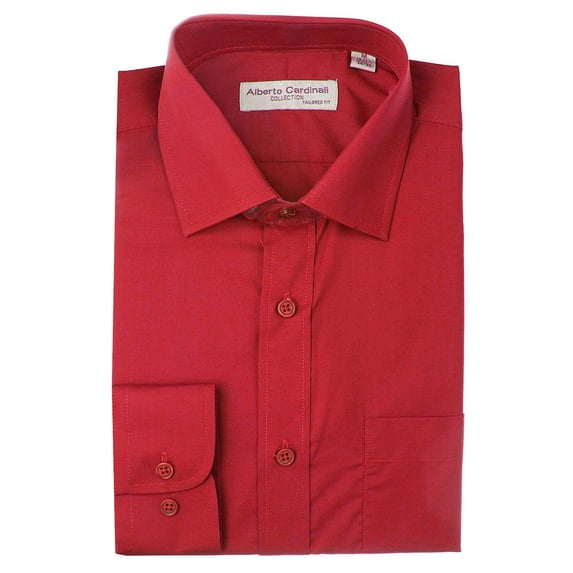 Alberto Cardinali Men's Tailored Fit Long Sleeve Wrinkle Resistant Dress Shirt (Red,XL (17-17½) sleeve: 34/35)
