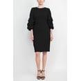 thumbnail image 1 of Alberto Makali Crew Neck Ruched 3/4 Sleeve Scoop Back Zipper Back Solid Crepe Dress-BLACK / 4, 1 of 14