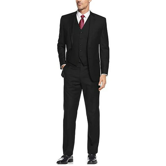 Alberto Nardoni Black Suit Slim Skinny European Fit Vested 3 Pieces Suit Notch Lapel Side Vented