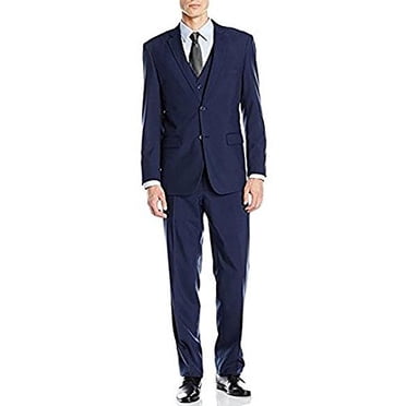 Mens Three Piece Suit - Vested Suit Mens Dark Navy Slim Fitted Cut Skinny Lapel Suit main image 1