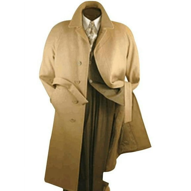 Alberto Nardoni Mens Dress Coat Belted Wool Overcoat Top Coats Full Length Winter Coats Camel