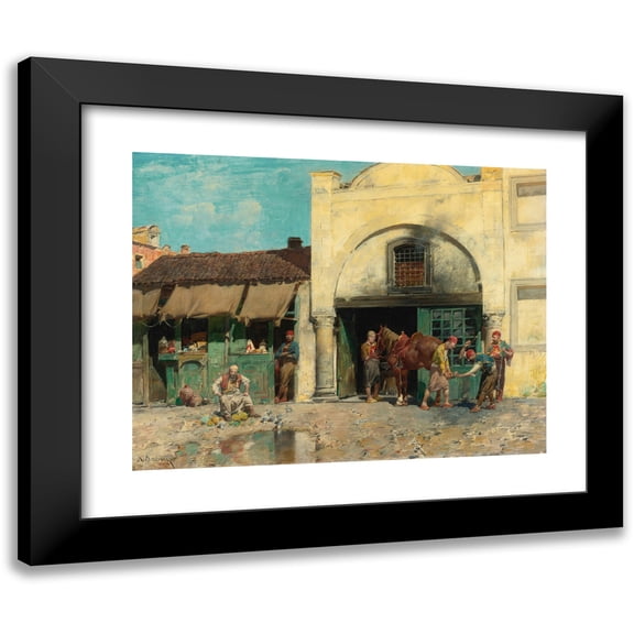 Alberto Pasini 14x12 Black Modern Framed Museum Art Print Titled - The Blacksmith's Shop