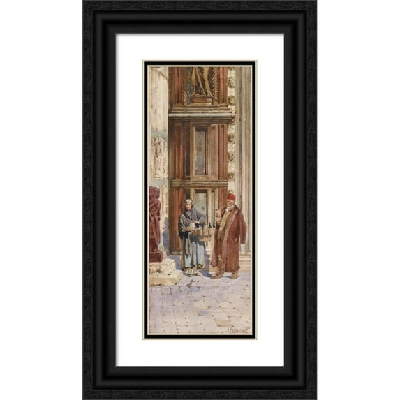 Alberto Prosdocimi 12x24 Black Ornate Framed Double Matted Museum Art Print Titled: Wine Seller in Front of the Doge Palace