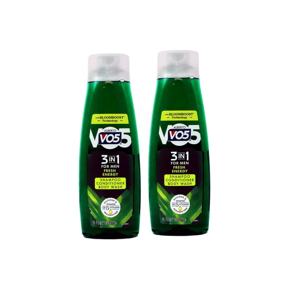Alberto VO5 Men Fresh Energy 3 in 1 Shampoo Conditioner Body Wash, 15 Oz, Pack of 2