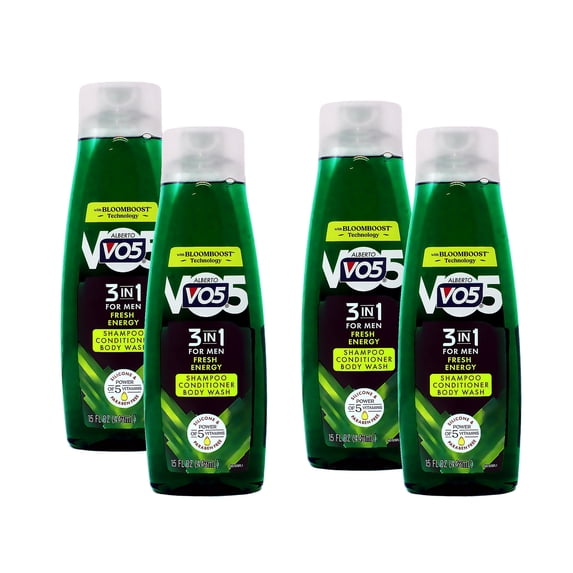 Alberto Vo5 Men 3-In-1 Shampoo Conditioner Body Wash Fresh Energy Scent 15 Fl. Oz. (4 Pack)