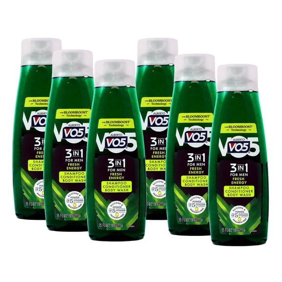 Alberto V05 3 in 1 Mens Body Wash Fresh Energy, 15 Oz, 6 Pack