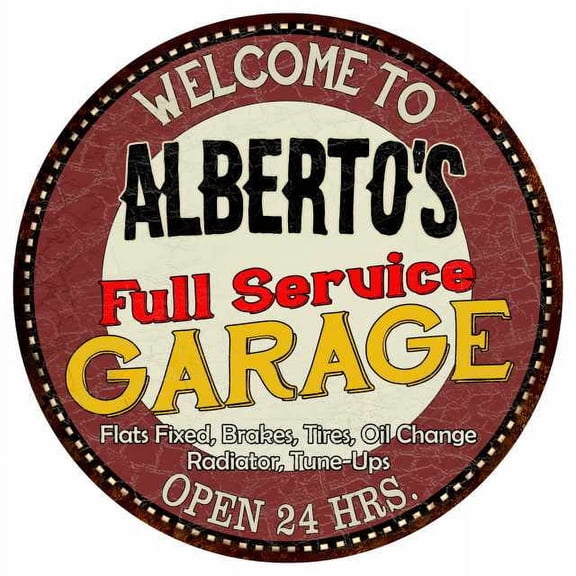 Alberto's Full Service Garage 14" Round Metal Sign Man Cave Decor 100140037369