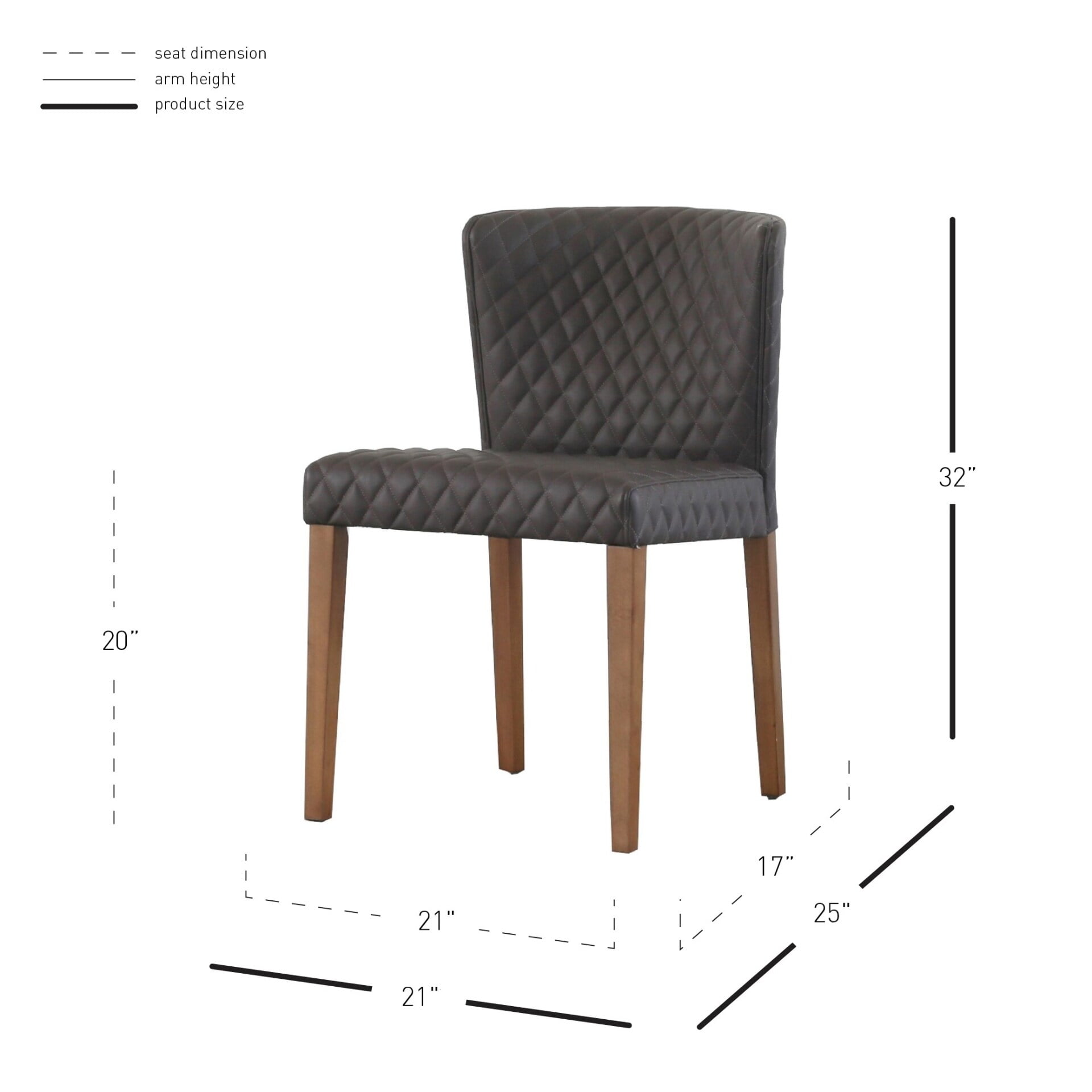 Brown Faux Leather Low-Back Upholstered Side Chair with Metal Legs