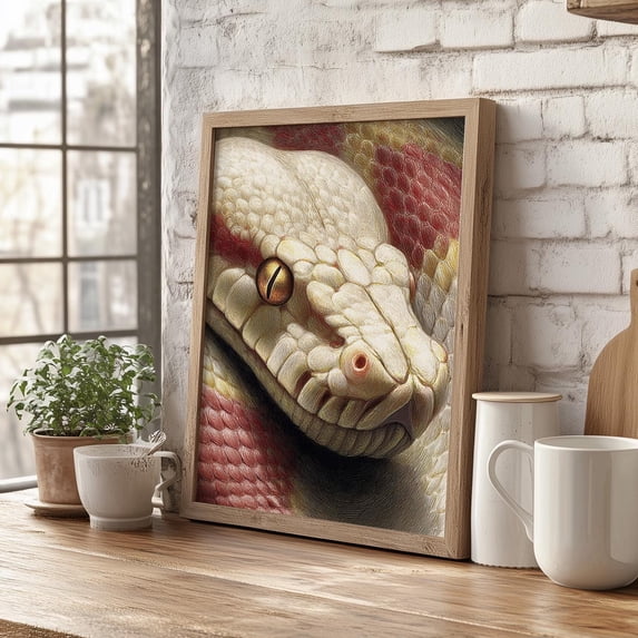 Albino Burmese Python Head Close-Up Or Detailed Linework Snake Portrait ...