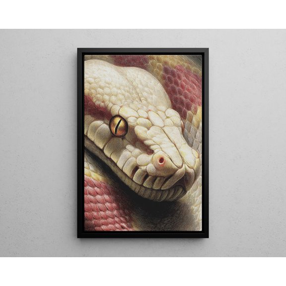 Albino Burmese Python Wall Art Poster, Detailed Snake Head Illustration Print, Red Gold Reptile Decor Artwork, 4 Sizes, Unframed Poster