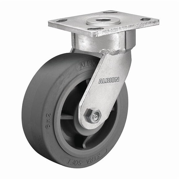 Albion Plate Caster,Swivel,Rubber,5 5/8"H 18XS04229S