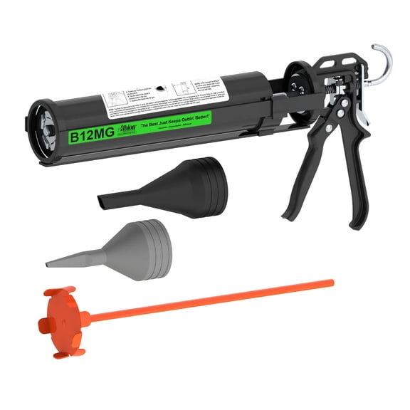 Albion Engineering B12MG B-Line Manual Mortar and Grout Gun for Pointing Brick & Stone Veneer, Includes Loading Barrel, Mortar & Grout Nozzles, and Mixer, 30 oz 1 Quart, 12:1 Drive