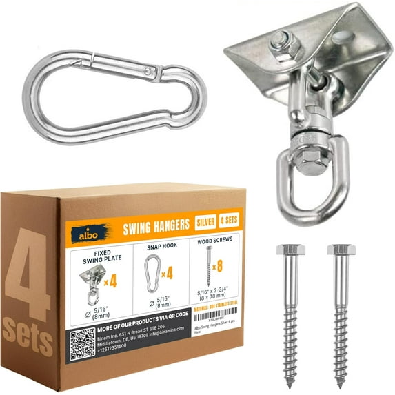 ALBO Ceiling Swing Hooks, Silver, 4 Count