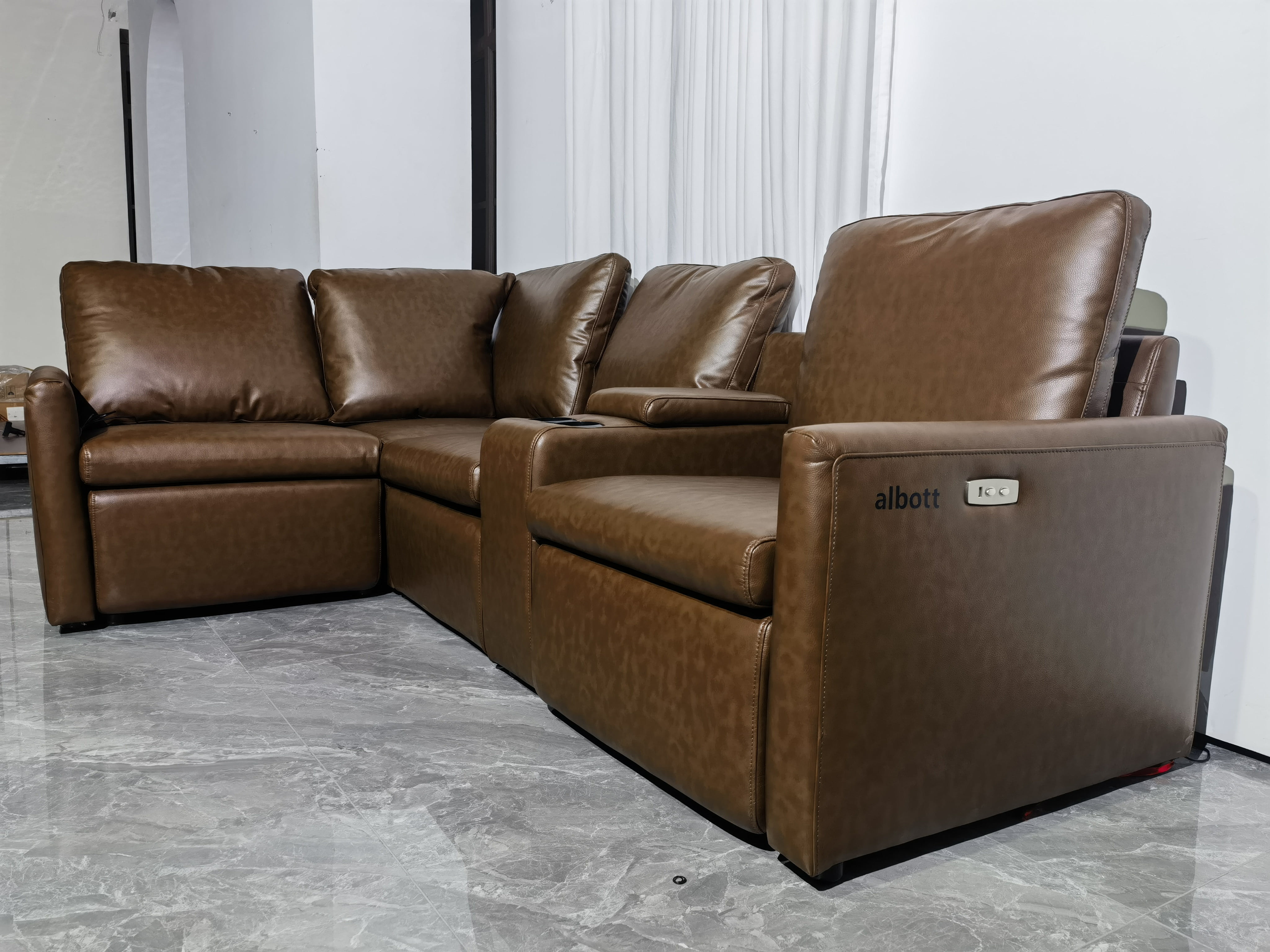 Albott Sectional Sofa Set, L Shape Couch, Living Room Sofa Set, Leather ...