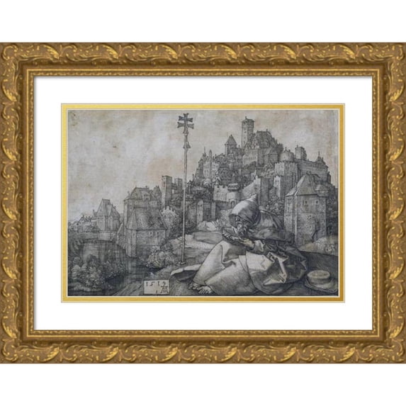 Albrecht Dürer 14x11 Gold Ornate Wood Frame and Double Matted Museum Art Print Titled - Saint Anthony (1519)