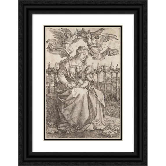 Albrecht Dürer 17x24 Black Ornate Framed Double Matted Museum Art Print Titled: Virgin Mary Crowned by Two Angels (1471 - 1528)