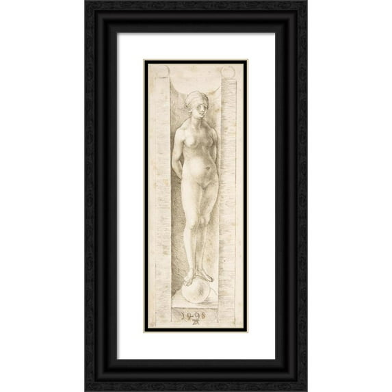 Albrecht Dürer 8x14 Black Ornate Wood Framed Double Matted Museum Art Print Titled: Luck in a Niche (1498)
