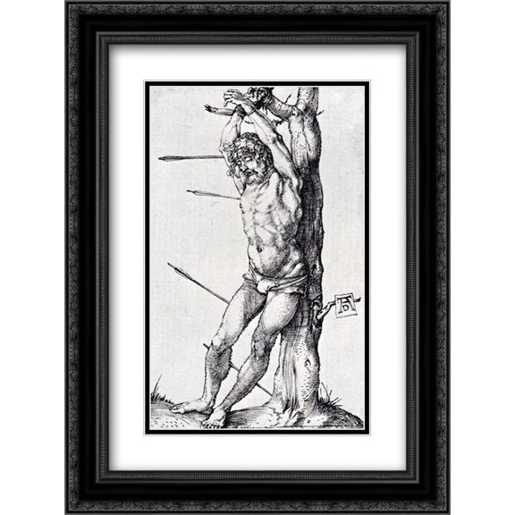 Albrecht Durer 2x Matted 18x24 Black Ornate Framed Art Print 'St. Sebastian At The Tree'