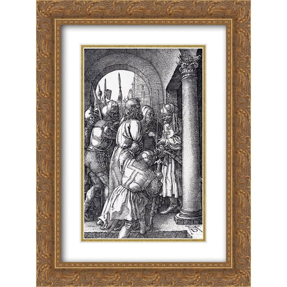 Albrecht Durer 2x Matted 18x24 Gold Ornate Framed Art Print 'Christ Before Pilate (Engraved Passion)'